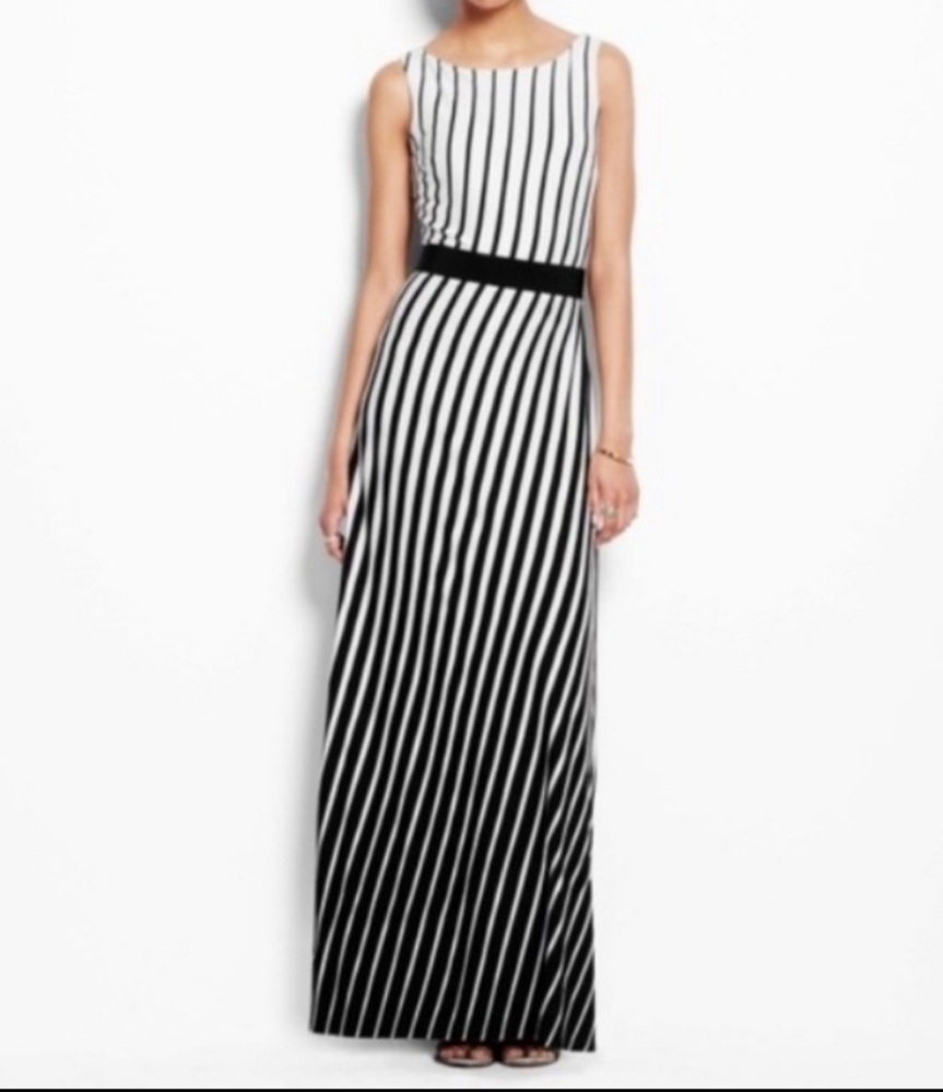Ann Taylor Black & White Ombré Stripe Maxi Dress